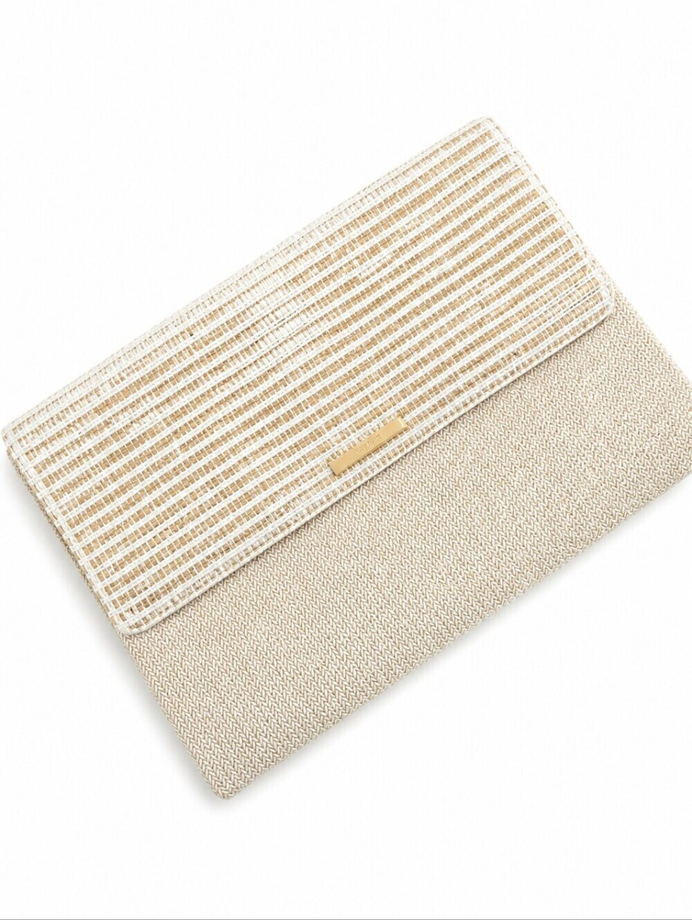 Stella And Dot Cream Woven Clutch Bag with Gold Accent
